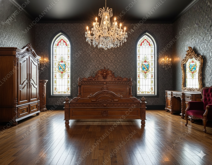 Light Mahogany Gothic Demon Bed