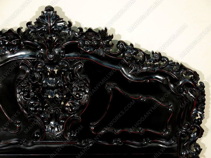 3pc Black Distressed French Rococo Carved Panel Bed