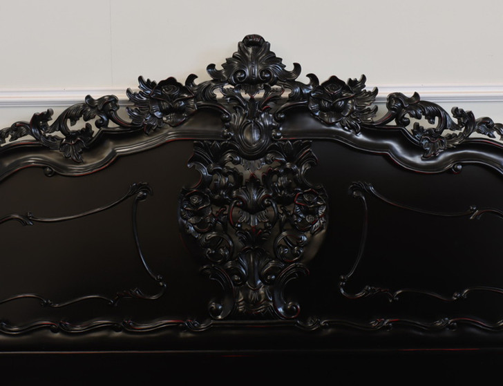 3pc Black Distressed French Rococo Bedroom Set
