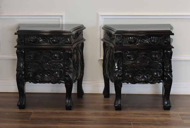 3pc Black Distressed French Rococo Bedroom Set