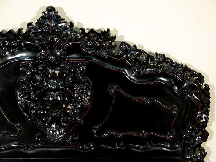 3pc Black Distressed French Rococo Bedroom Set