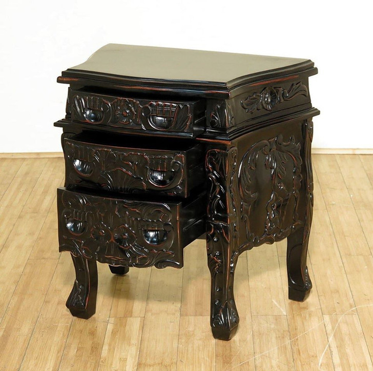 3pc Black Distressed French Rococo Bedroom Set