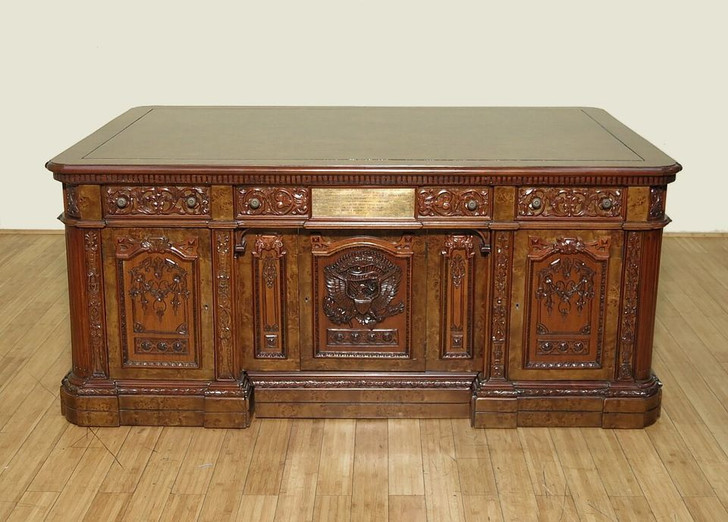 6ft Mahogany Presidential Resolute Oval Office Desk w/ Mappa Burl Inlay Wood Top