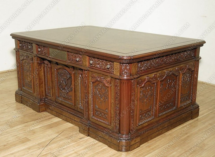 6ft Mahogany Presidential Resolute Oval Office Desk w/ Mappa Burl Inlay Wood Top