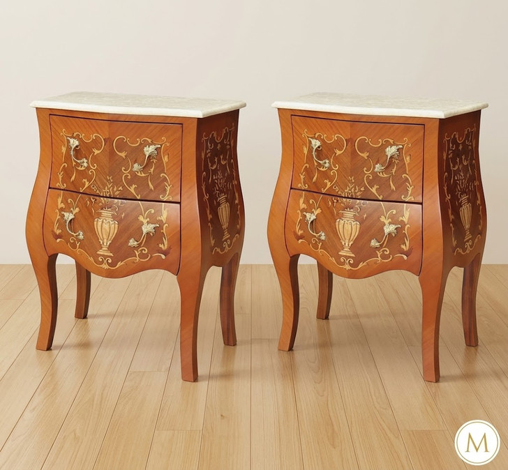 Inlay Mahogany Nightstand w/ Marble (Pair 2)