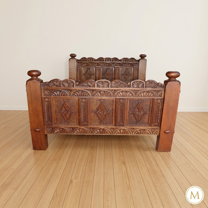 Spanish Colonial Hand-Carved Rustic Bed