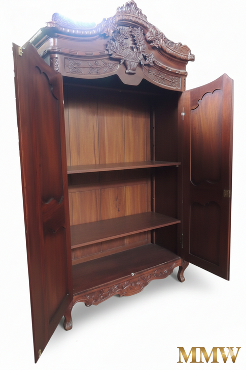 Ornate Mahogany 2-door Armoire w/ Mirrored Doors