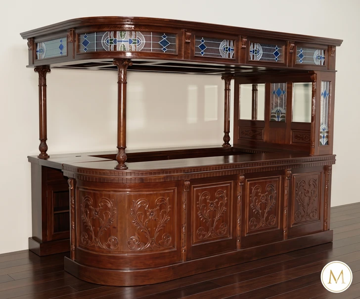 10ft Mahogany Corner Walk-In Bar w/ Flip Top Door