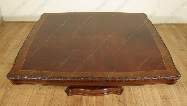 Mahogany & Burl Walnut Square Inlay Pedestal Dining or Conference Table (65W x 65D)