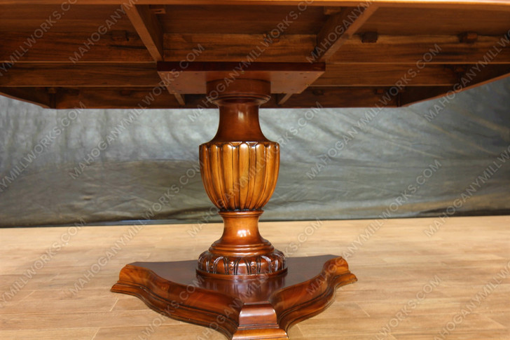 Mahogany & Burl Wood Single Pedestal Dining Table