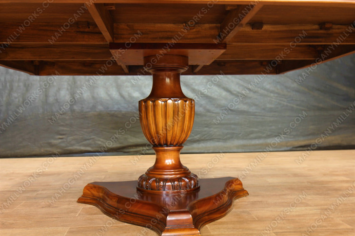 Mahogany & Burl Wood Single Pedestal Dining Table