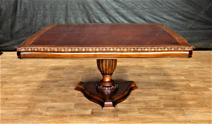 Mahogany & Burl Walnut Square Inlay Pedestal Dining or Conference Table (65W x 65D)