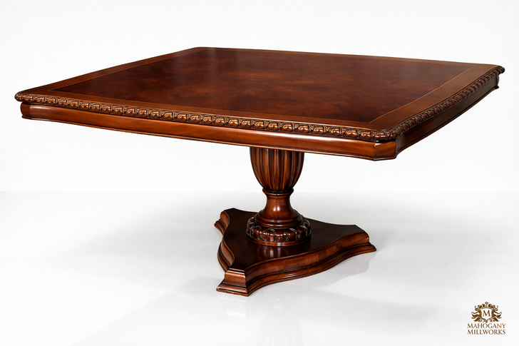 Mahogany & Burl Wood Single Pedestal Dining Table