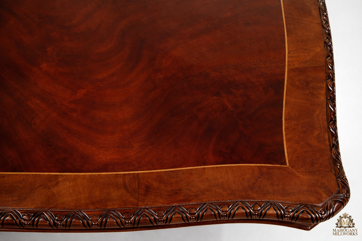 Mahogany & Burl Wood Single Pedestal Dining Table