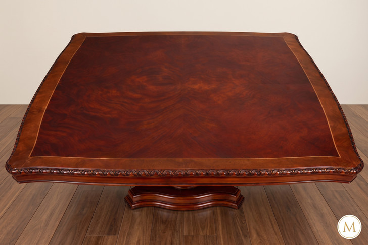 Mahogany & Burl Wood Single Pedestal Dining Table