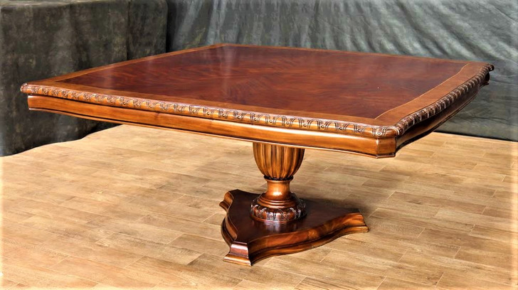 9Pc Mahogany & Burl Walnut Square Inlaid Dining Set w/ 8 Chairs