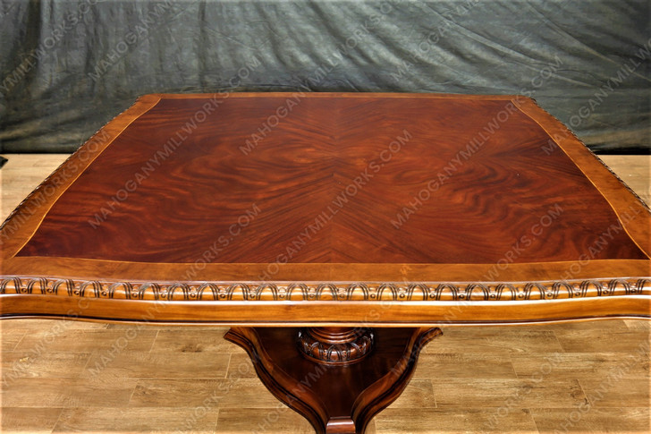 9pc Mahogany & Burl Walnut Square Inlaid Dining Set w/ 8 Chairs