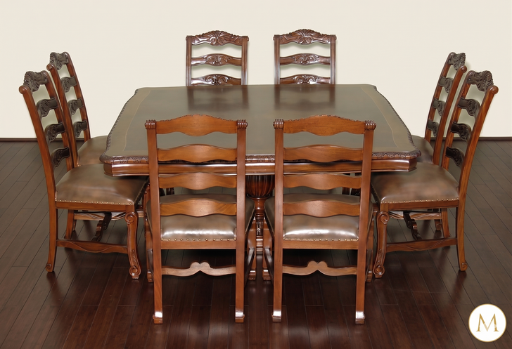 9pc Mahogany/Burl Inlaid Dining Set