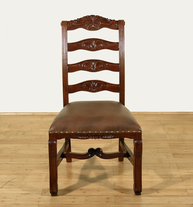 Solid Mahogany Ladderback Genuine Leather Side Accent Chair