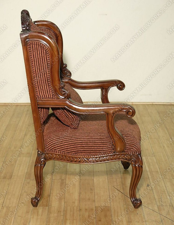 Solid Mahogany Upholstered Occasional Arm Chair w/ Pillow