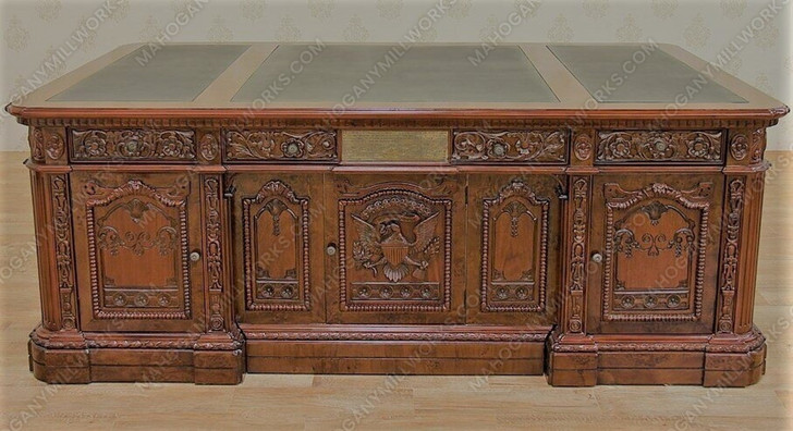 7ft Mappa Burl Inlay Presidential Oval Office Resolute Desk w/Leather Top