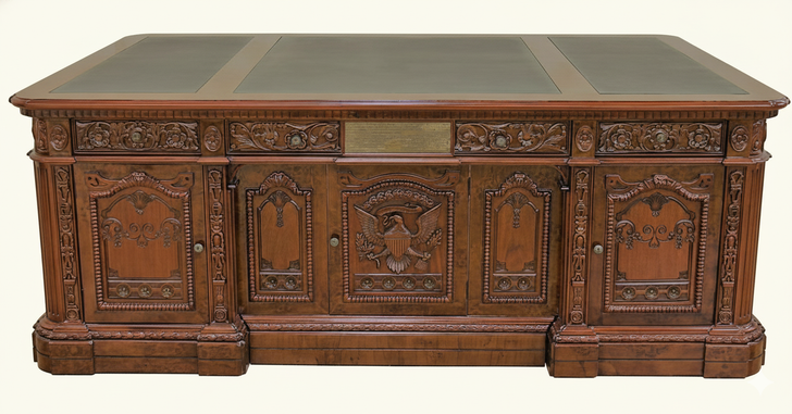 7ft Mappa Burl Inlay Presidential Oval Office Resolute Desk w/Leather Top