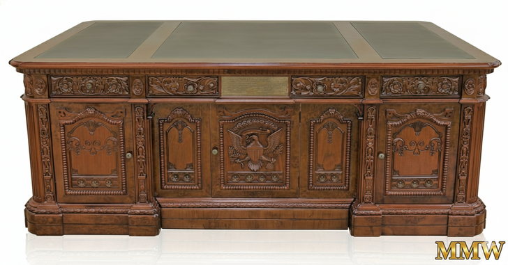 7ft Mappa Burl Inlay Presidential Oval Office Resolute Desk w/Leather Top
