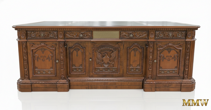 7ft Mappa Burl Inlay Presidential Oval Office Resolute Desk w/Leather Top