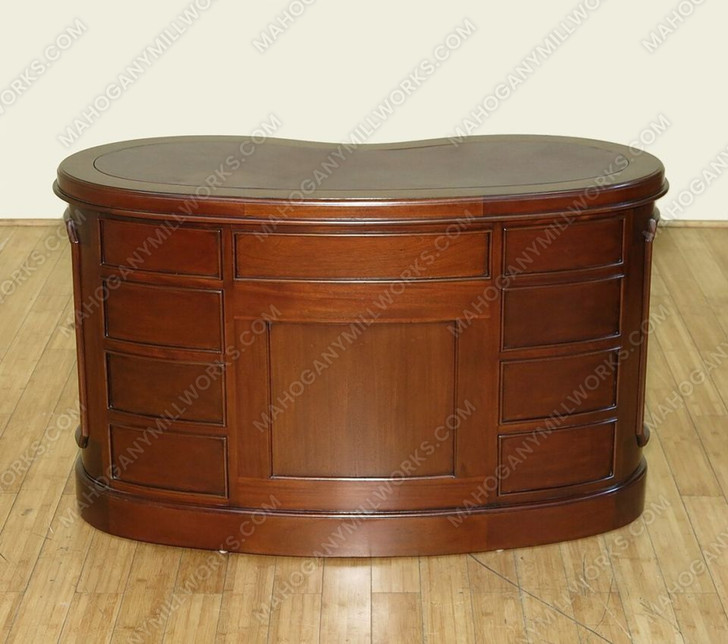 Mahogany Kidney Shape Office Desk w/ Burgundy Leather