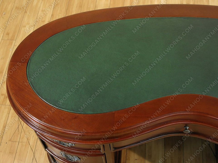 Solid Mahogany Kidney Peanut Executive Office Desk w/ Green Leather