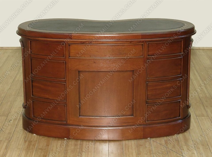 Solid Mahogany Kidney Peanut Executive Office Desk w/ Black Leather