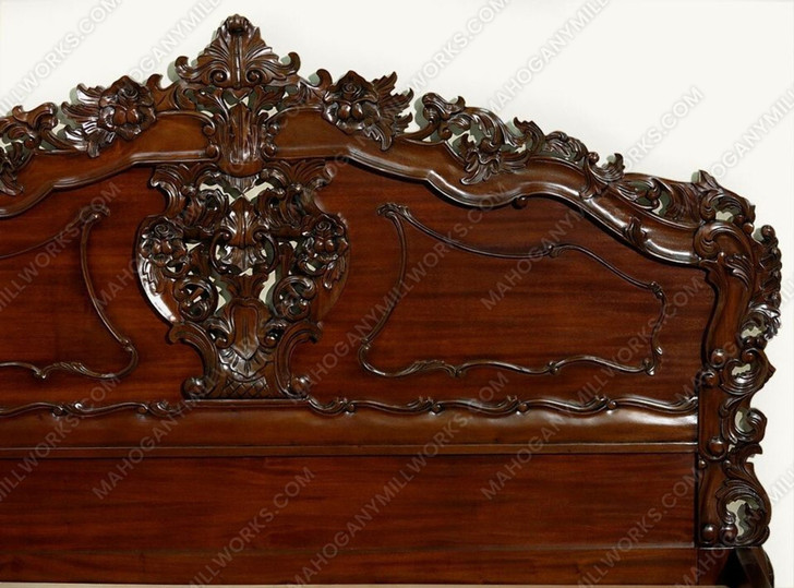 Dark Walnut Hand-carved French Rococo Panel Bed