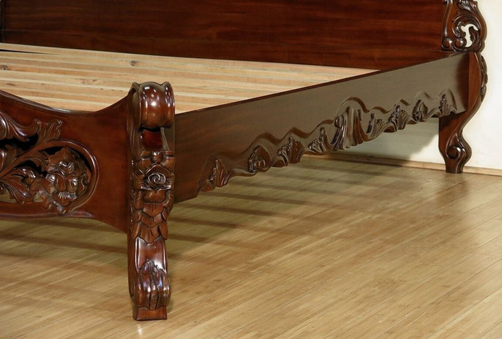 Dark Walnut Hand-carved French Rococo Panel Bed