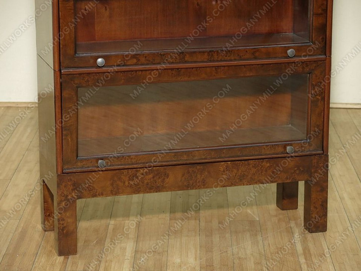 Mahogany Mappa Burl 2 Section Bunching Barrister Bookcase w/ Leaded Glass