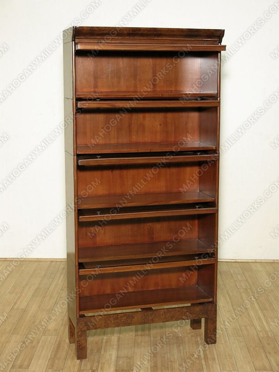 Mahogany Mappa Burl 2 Section Bunching Barrister Bookcase w/ Leaded Glass