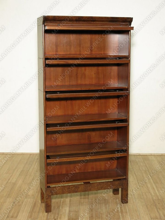Mahogany Mappa Burl 2 Section Bunching Barrister Bookcase w/ Leaded Glass