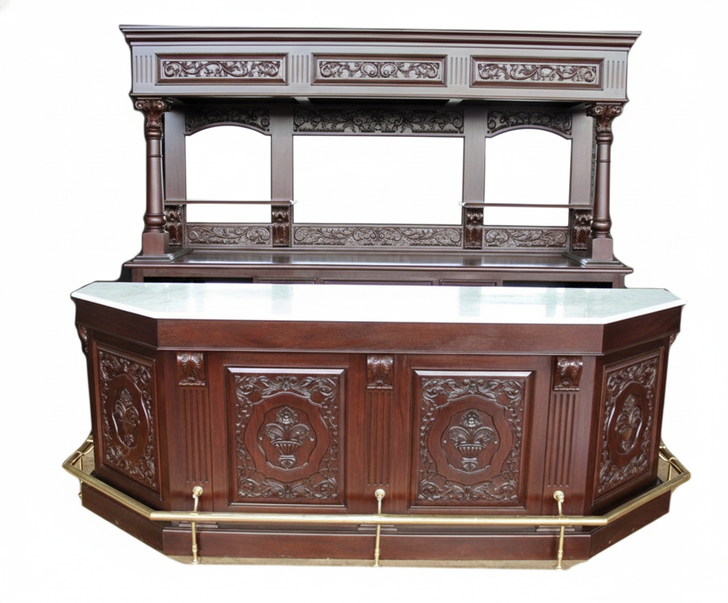 8ft Victorian Marble Top Pub Bar w Rails