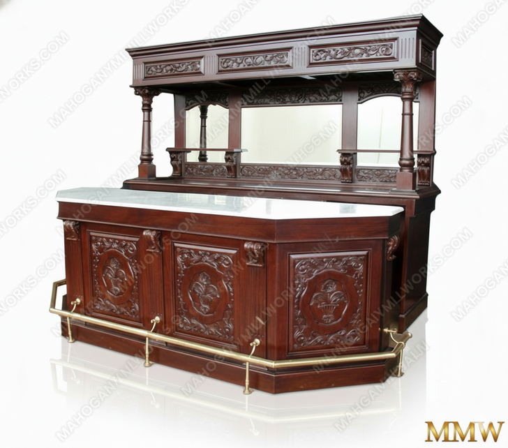 8ft Victorian Marble Top Pub Bar w Rails