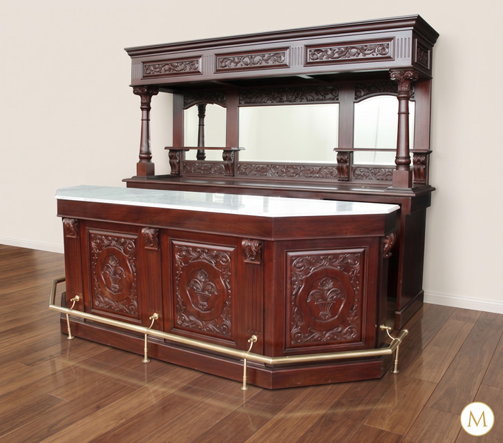 8ft Victorian Marble Top Pub Bar w Rails