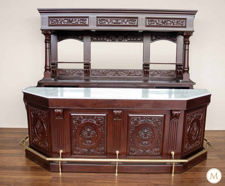 8ft Victorian Marble Top Pub Bar w Rails