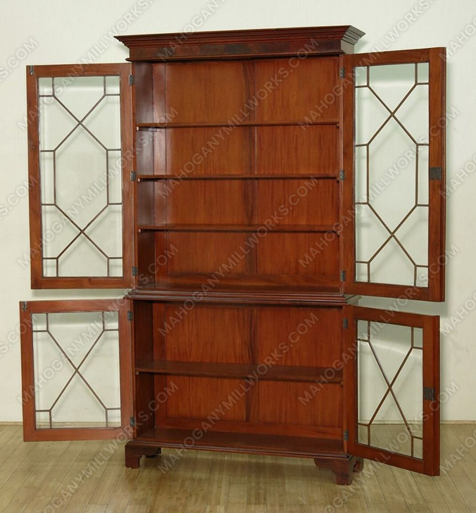 7.5' Flame Crotch Mahogany Victorian Bookcase Curio Cabinet Display