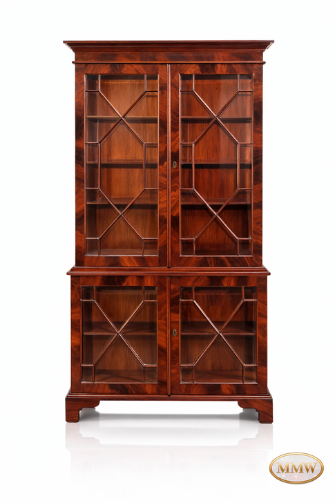 English Flame Crotch Mahogany Veneer Bookcase