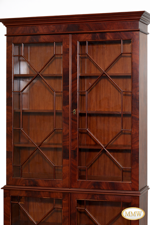 English Flame Crotch Mahogany Veneer Bookcase