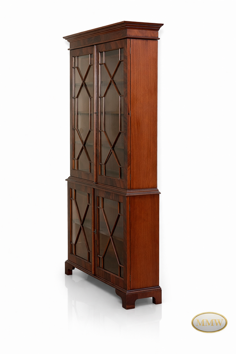 English Flame Crotch Mahogany Veneer Bookcase