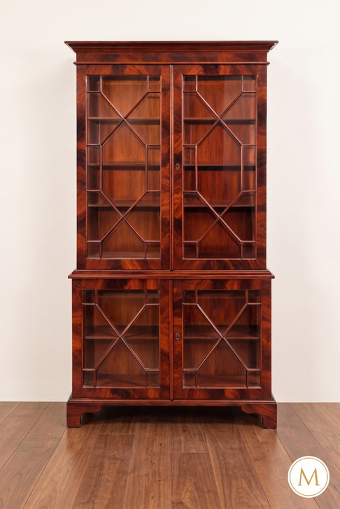 English Crotch Mahogany Veneer Bookcase