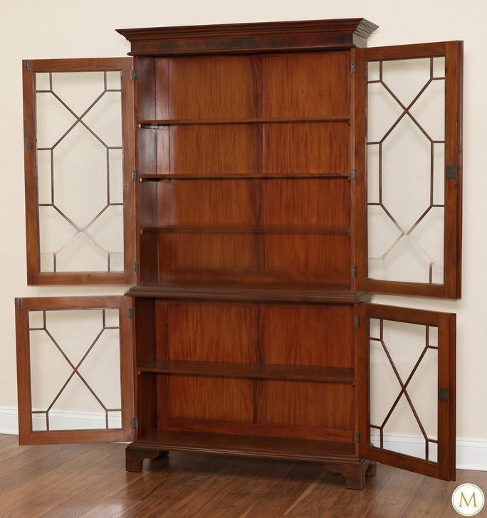 English Crotch Mahogany Veneer Bookcase