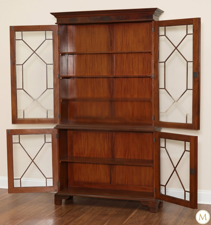 English Crotch Mahogany Veneer Bookcase