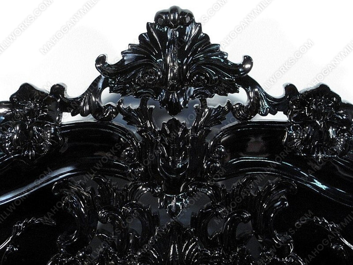 Glossy Black French Rococo Carved Panel Bed