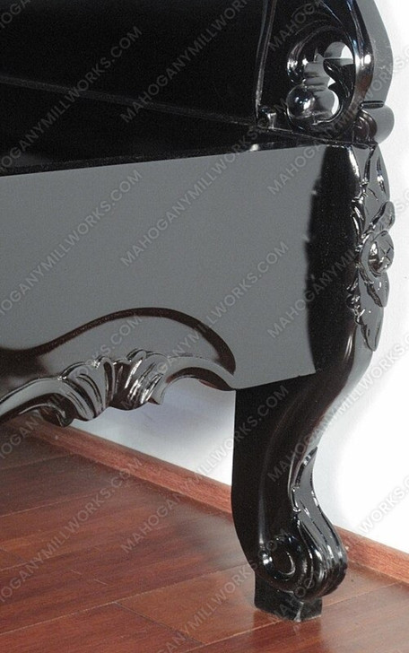 Glossy Black French Rococo Carved Panel Bed