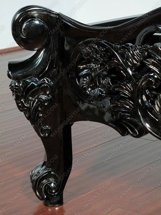 Glossy Black French Rococo Carved Panel Bed